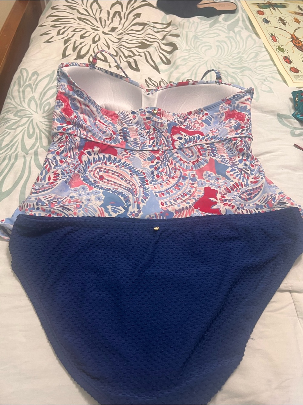 Crown & Ivy Pink & Blue Printed Tankini Swim Top with Navy Bottom - Picture 4 of 4